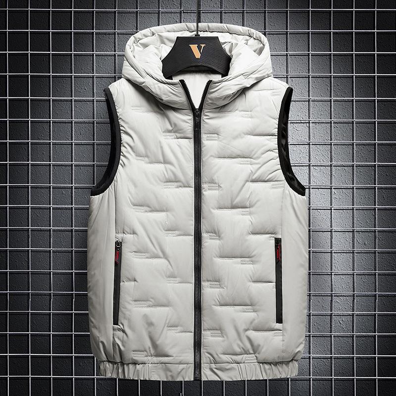 Fat Plus Size Down Cotton Vest Men's Autumn and Winter Hooded Tank Top Loose Size Fat Plus Warm Tank Shoulder Thick Coat