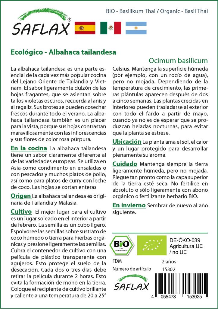 SAFLAX Garden in the Bag - Органический - Базилик тайский - 250 семян - С субстратом в подходящем стоячем пакете - Ocimum basilicum