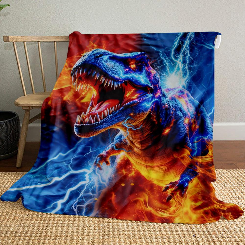 Thunder Dinosaur Fire Outdoor Flannel Blankets, Outdoor travel, Home Blankets, Fan Gifts,Suitable for All Seasons, Christmas Gifts. R1127007