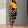 2Pcs/Set Chic Short Sleeve Shrinkable Cuffs Loose Outfit Lady Short Top Long Wide Leg Sweatpants Set Streetwear