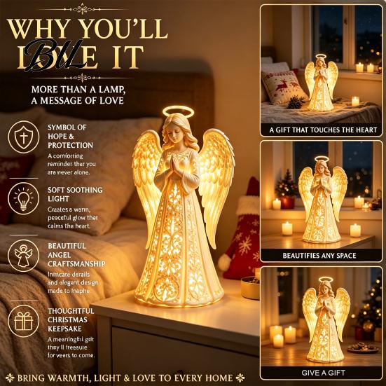 Thoughtful Present for Friends Praying Angel Night Light, Resin Decorative Figurine with Warm LED Lights Guardian Home Decor Decor, Tabletop Ornament