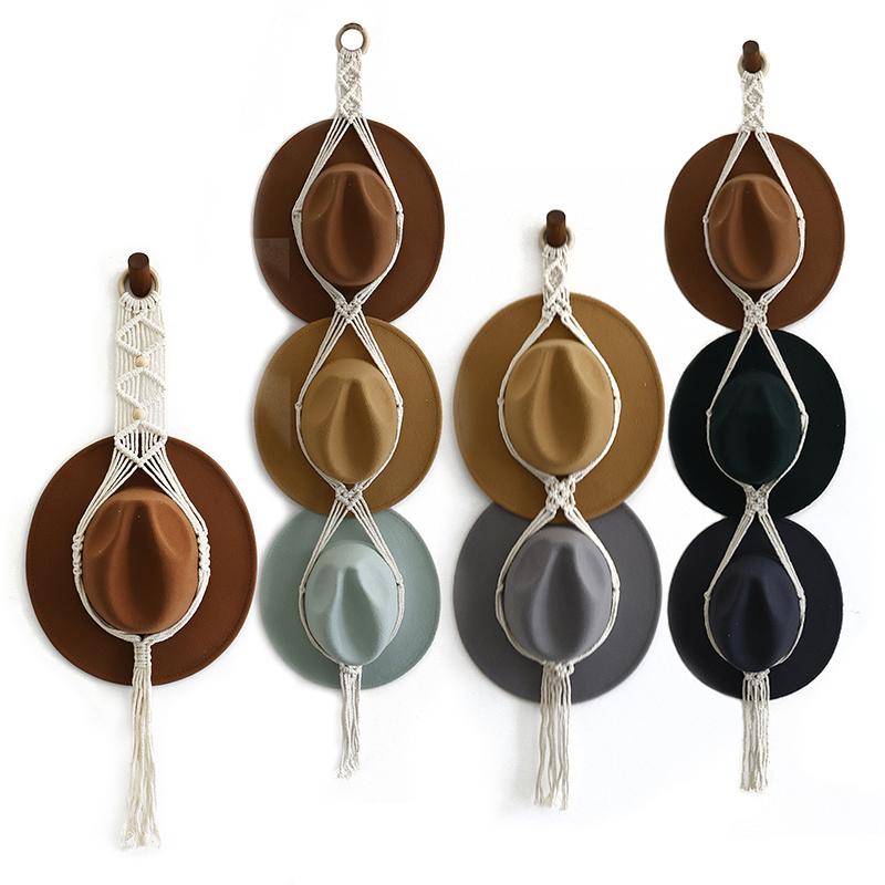 Скандинавский стиль Плетеный вручную Стойка для хранения шляп Многослойный Настенный органайзер для шляп и шарфов для спальни Держатель для демонстрации Богемный гобелен с кисточками