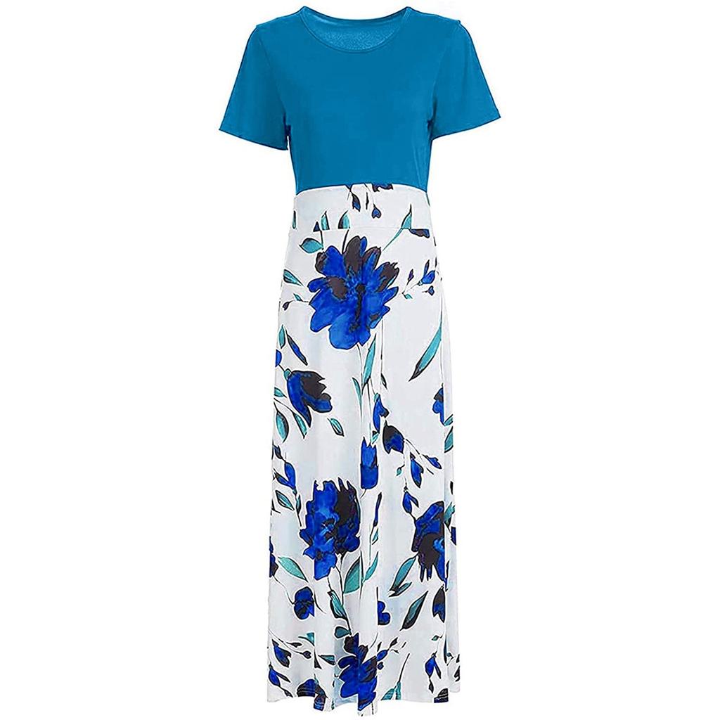 Женская мода повседневный принт с круглым вырезом и короткими рукавами, длинные платья большого размера