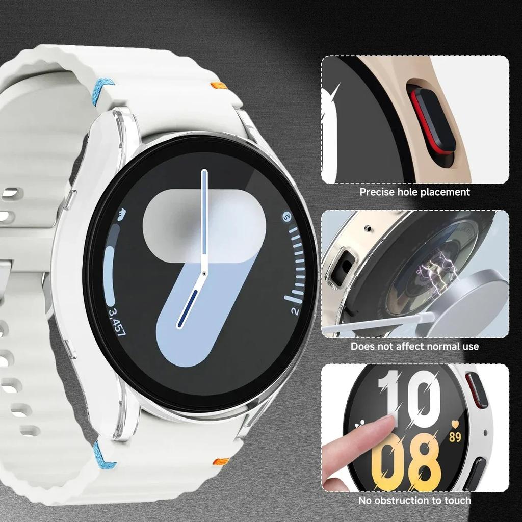 Закаленное Стекло+ Чехол-Бампер из Поликарбоната для Samsung Galaxy Watch4 5 6 7 44мм 40мм Полное Покрытие Защитный Бампер Чехол Аксессуары для Galaxy Watch7