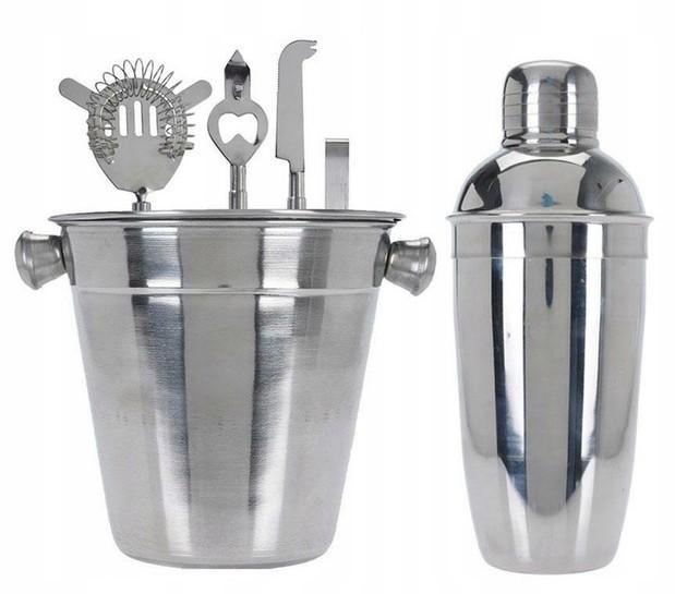 Zestaw barmański 6 elementów shaker cooler szczypce otwieracz nóż filtr