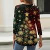 Women's Fashionable Casual Christmas Printed V-neck Three-quarter Sleeve Decorated Button Top