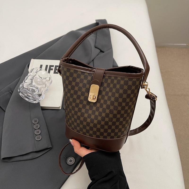 Trendy Women's Bucket Bag Stylish Retro Crossbody Satchel For Daily Use In Black Beige Coffee Khaki