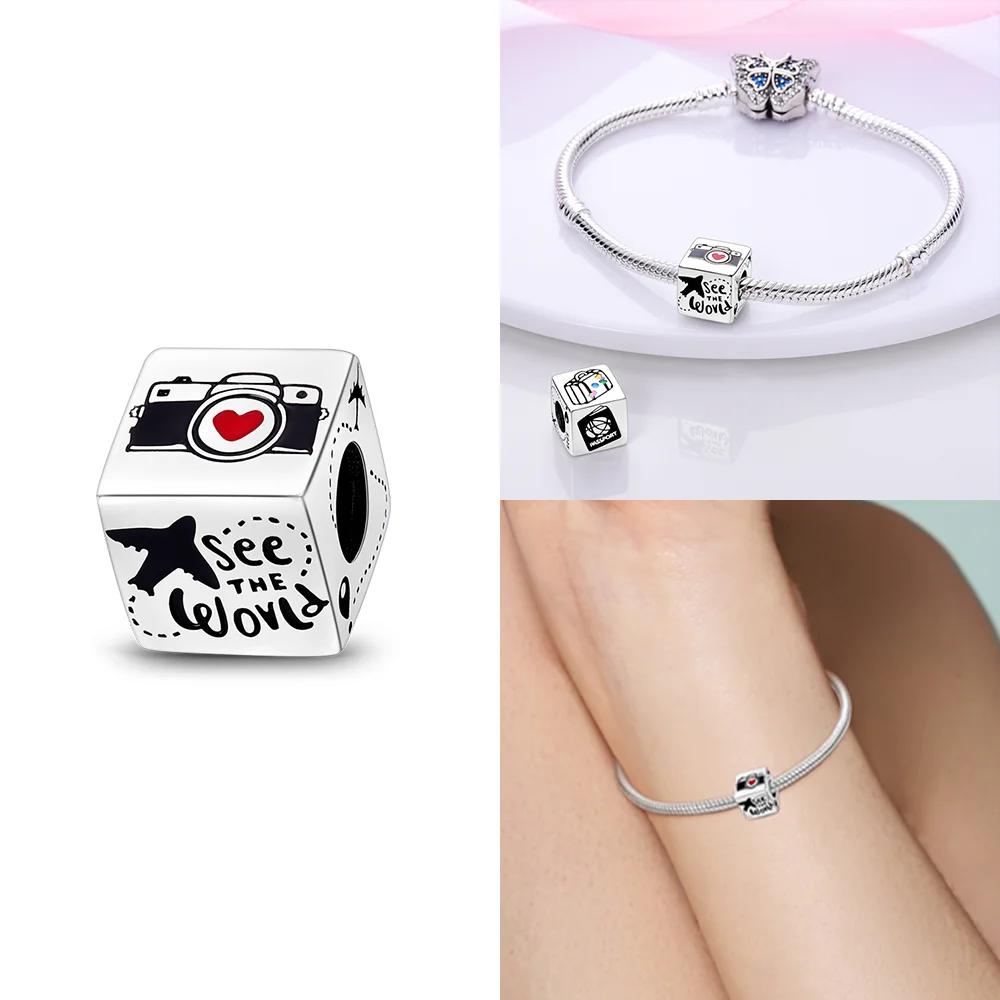 Plata De Ley Copper Travel Dangle Charm Eiffel Tower Original Charms Beads Fit Charms Women Bracelet Jewelry Gift