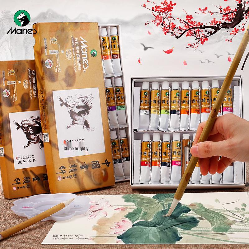 Китайские пигменты для живописи бренда Mali, 12/24 цвета, 12 мл, для живописи гонби и пейзажа.