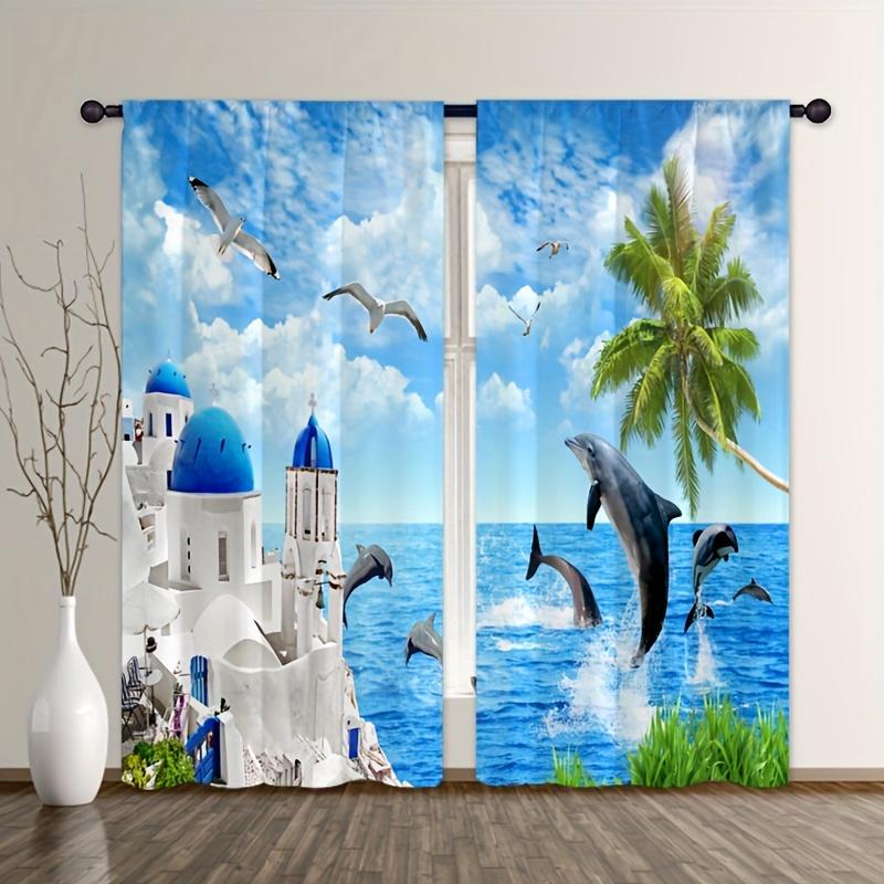 2 шт. Шторы с узором «Дельфин», декоративные шторы на окна, украшения для спальни, гостиной, домашнего декора, украшения комнаты