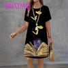 Elegant Colorful butterfly print Women Dress Spring Summer New Casual A-Line Dress Cute Sweet Short sleeve Loose Women Sundress
