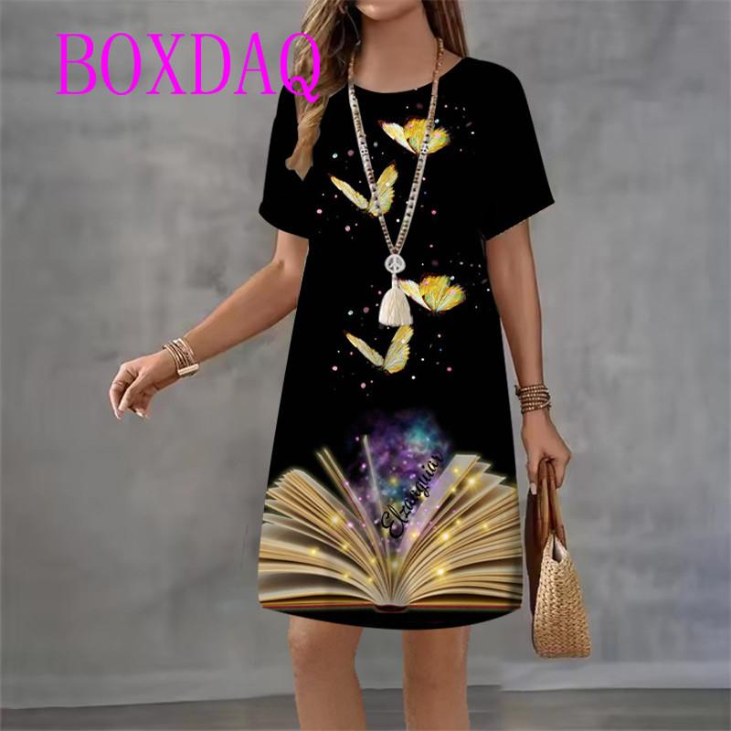Elegant Colorful butterfly print Women Dress Spring Summer New Casual A-Line Dress Cute Sweet Short sleeve Loose Women Sundress