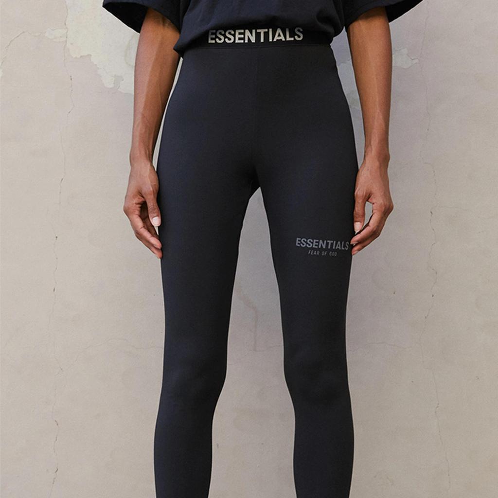 Fear of God Essentials Fw21 Athletic Legging Black Logo Printed Skinny American Heavyweight Knit Sports Pants Unisex Black FOG-FW21-033