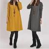 Plus Size Women's Loose Long Sleeve Dress - Yellow, Gray, Coffee (Autumn/Winter 2023 Collection)