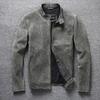 Leather Jacket Men's First Layer Cowhide Stand-up Collar Slim Short Handsome Retro Old Simple Leather Jacket