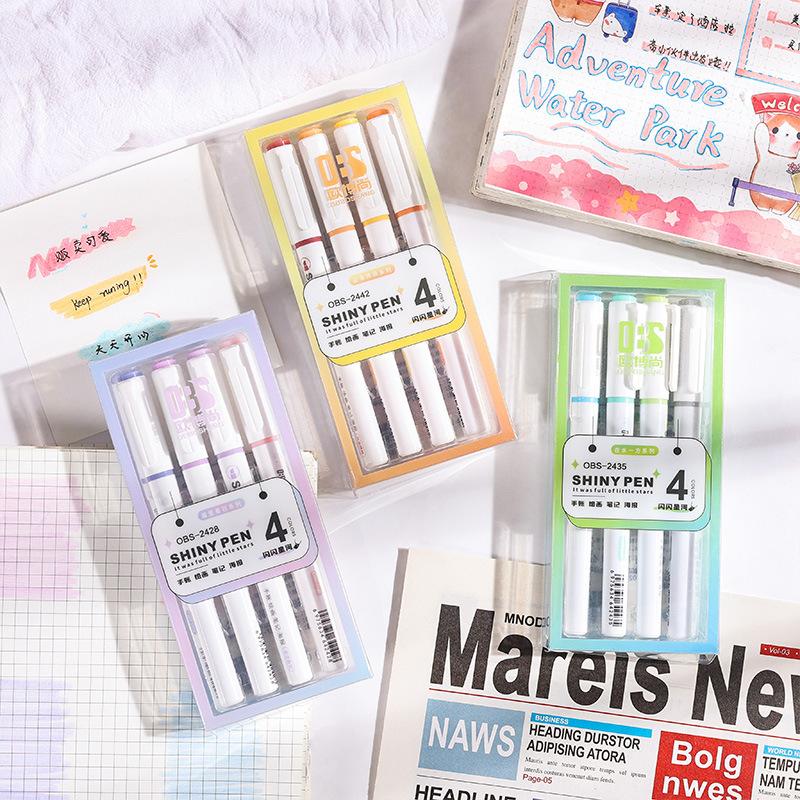 4 цвета/кор. Kawaii блестящий маркер, ручка, пастельный тонкий пастельный маркер, маркер для скрапбукинга, канцелярские принадлежности, школьные принадлежности