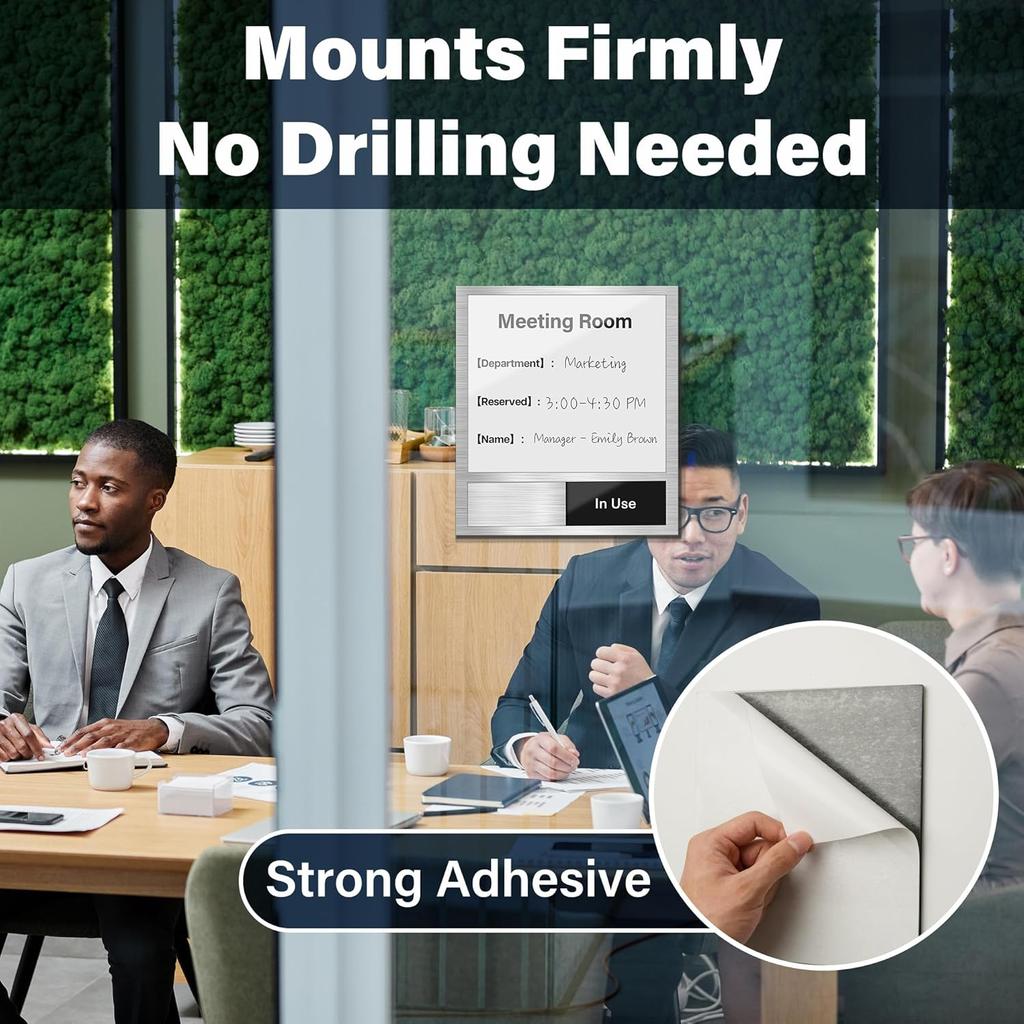 Conference Room Door Sign with Slider & Stickers – Office Door Sign for Meeting Room, Writable Whiteboard Panel, DIY  ert Options, Self-Adhesive