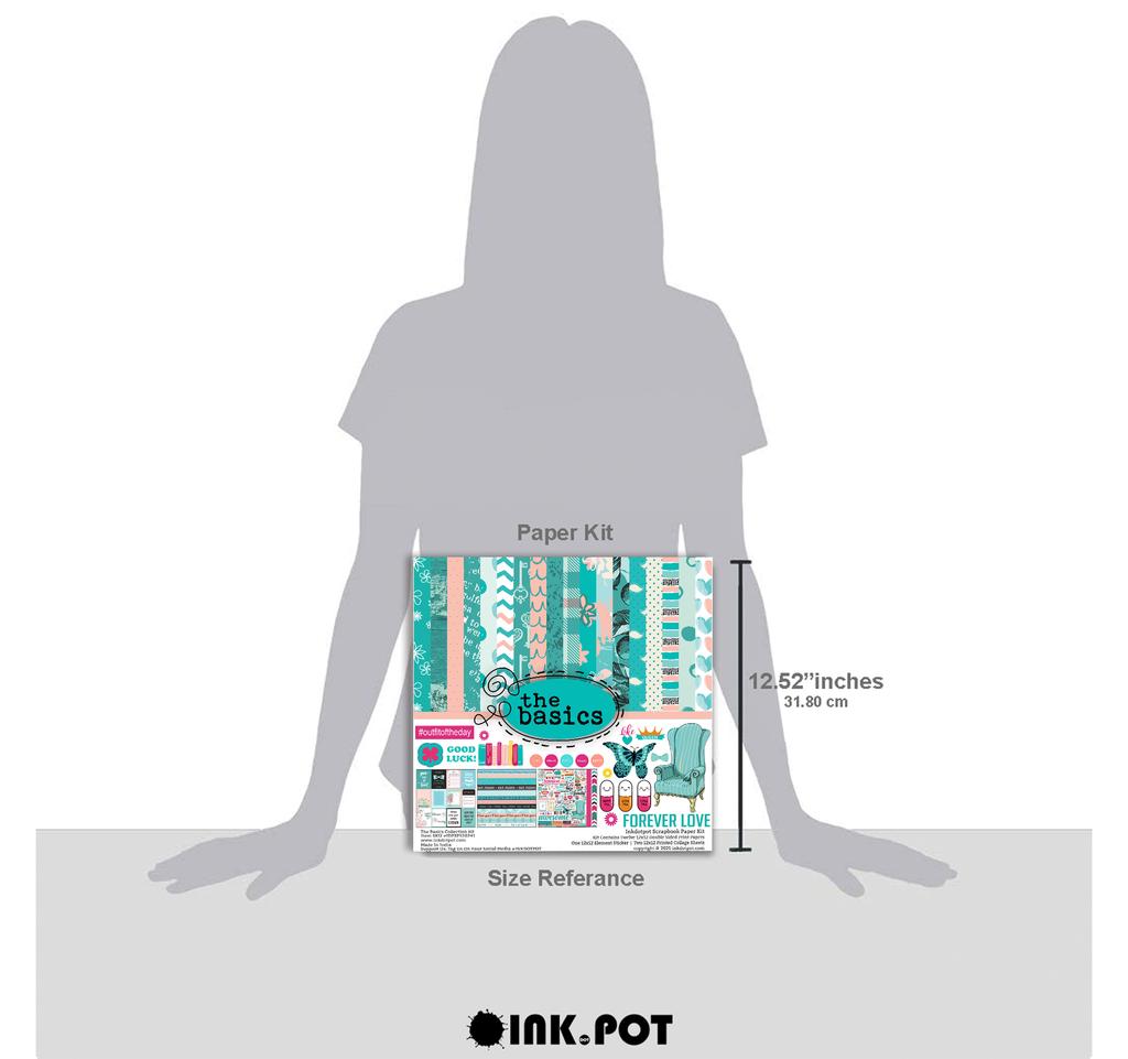 Inkdotpot The Forever Love, Basic Theme Collection Double,Sided Scrapbook Paper Kit Cardstock 12"x12" - 16 Pages