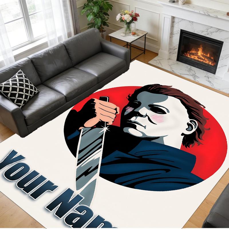 Crystal Velvet Rug Custom Name Text, Soft Non Slip Floor Mat Home DecorHalloween Michael Myers