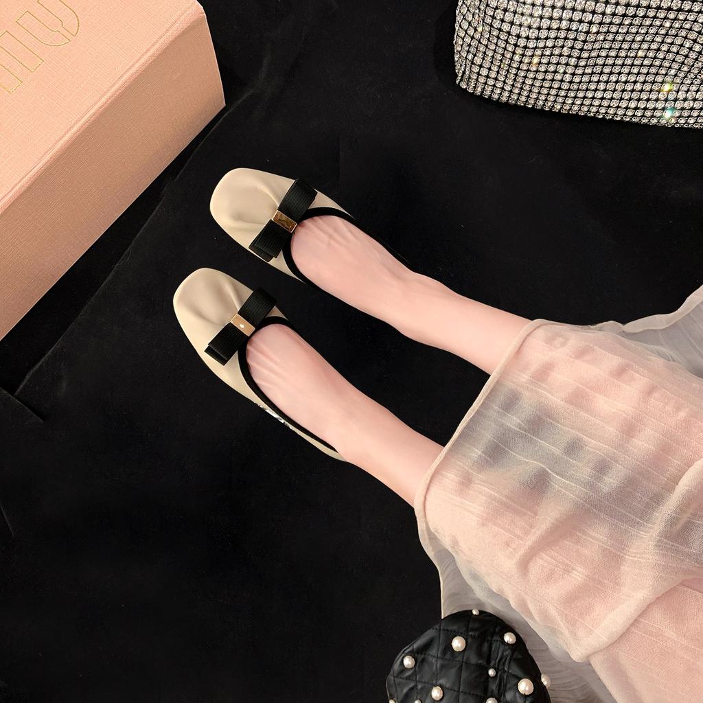 Shallow Mouth Square Bow Low Order Shoes 2024 Ballet Shoes Women's Scoop Shoes Grandma