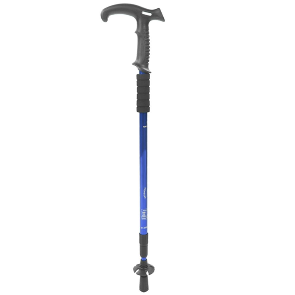 Three Sections Aluminium Alloy Alpenstock Flared Handle Damping Spring Telescopic Trekking Poleblue