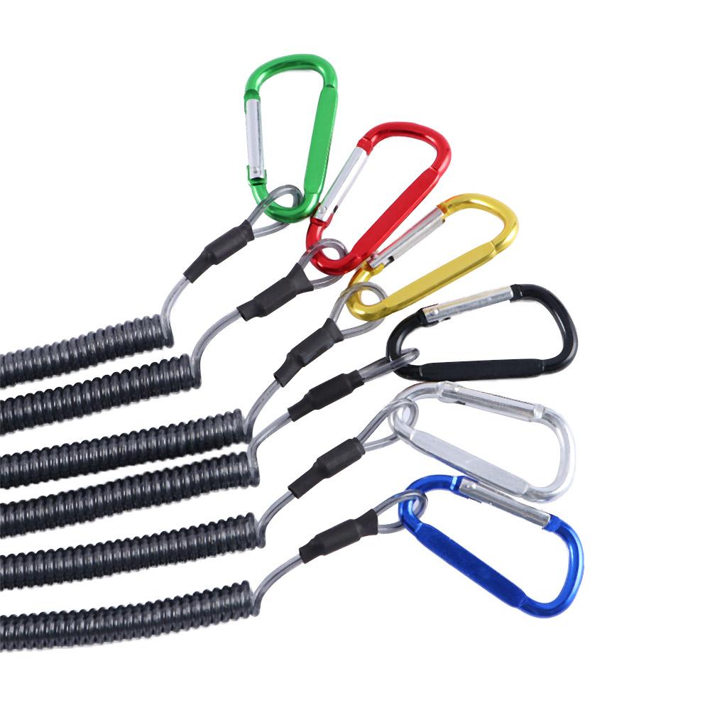 Outdoor Elastic Climbing Steel Wire Anti-lost Spring Rope Carabiner Lanyard Fishing String