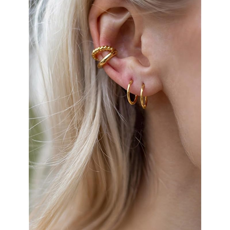 [ChicSilver] hoop earrings ladies gold k18 gold ring earrings simple Larger 15mm accessories