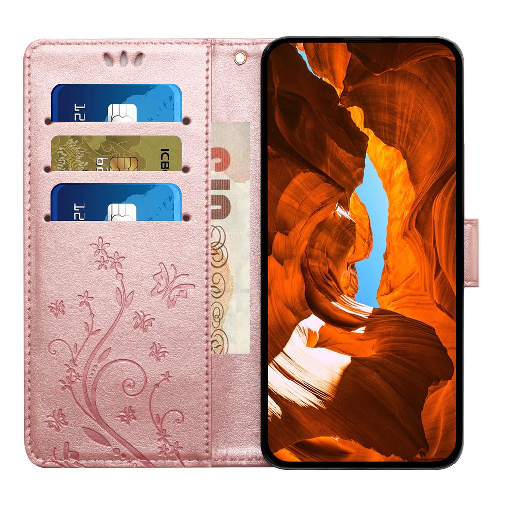 For iPhone 16 Plus Case Wallet PU Leather Butterfly Floral Phone Cover with Strap