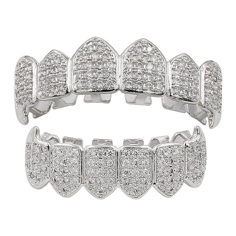 Хип-хоп GRILLZ Iced Out AAA Fang Mouth Teeth Grillz Caps Top Bottom Grill Set Вампирские грили