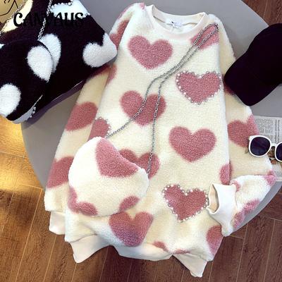 Плюс размер Тяжелая промышленность Бисероплетение Маленький Ароматный Ветер Осень и зима Утепленный Ниша Длинный рукав Пуловер