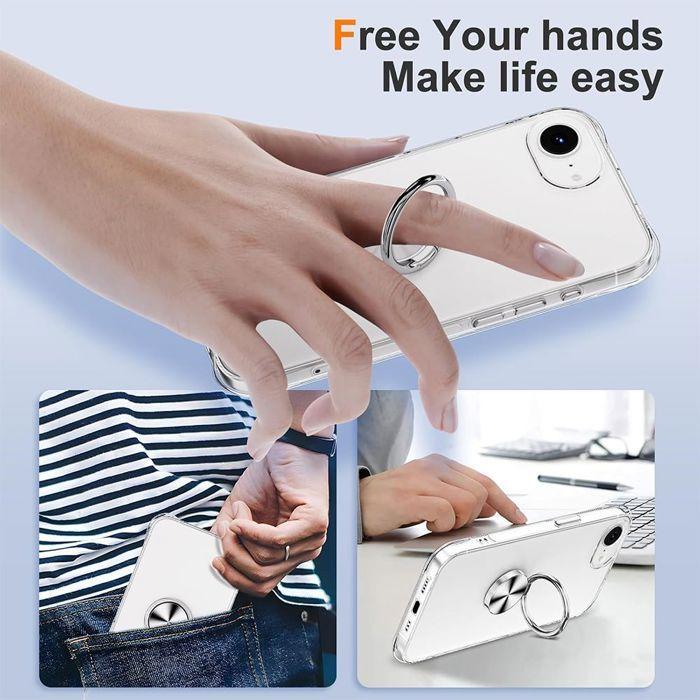 Protective Case - BOOLING - for iPhone 16e - Reinforced Shockproof - Rotating Ring - Transparent