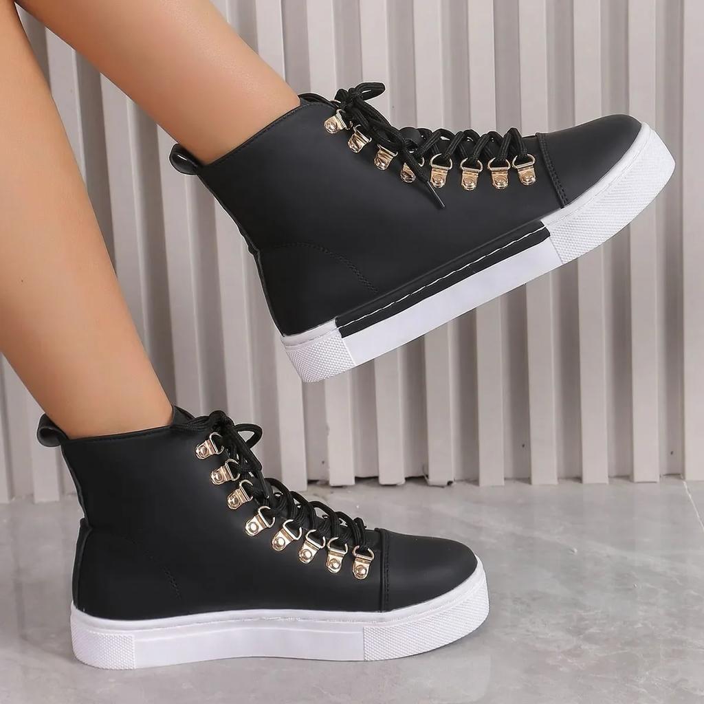 Women Sneakers Fashion High Top Flat Women Ankle Boots Platform Casual Shoes Outdoor Vulcanized Shoes for Women2025