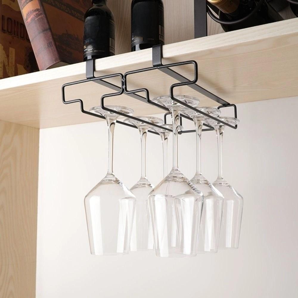 Two Rows Wine Glass Hanging Rack Lightweight Kitchen Storage Shelf Cabinet Storage