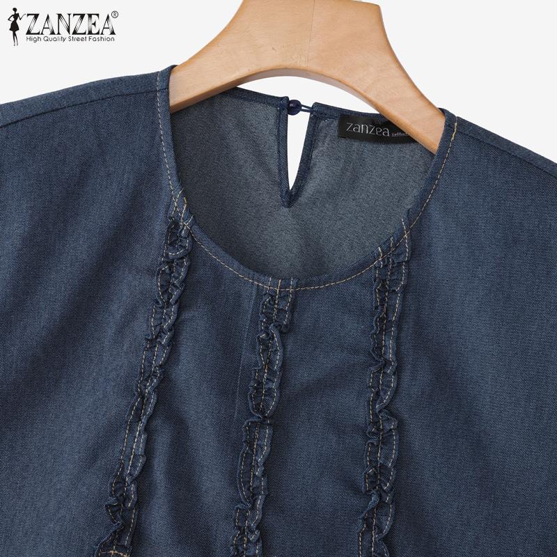 ZANZEA Женская повседневная свободная блузка с коротким рукавом и круглым вырезом