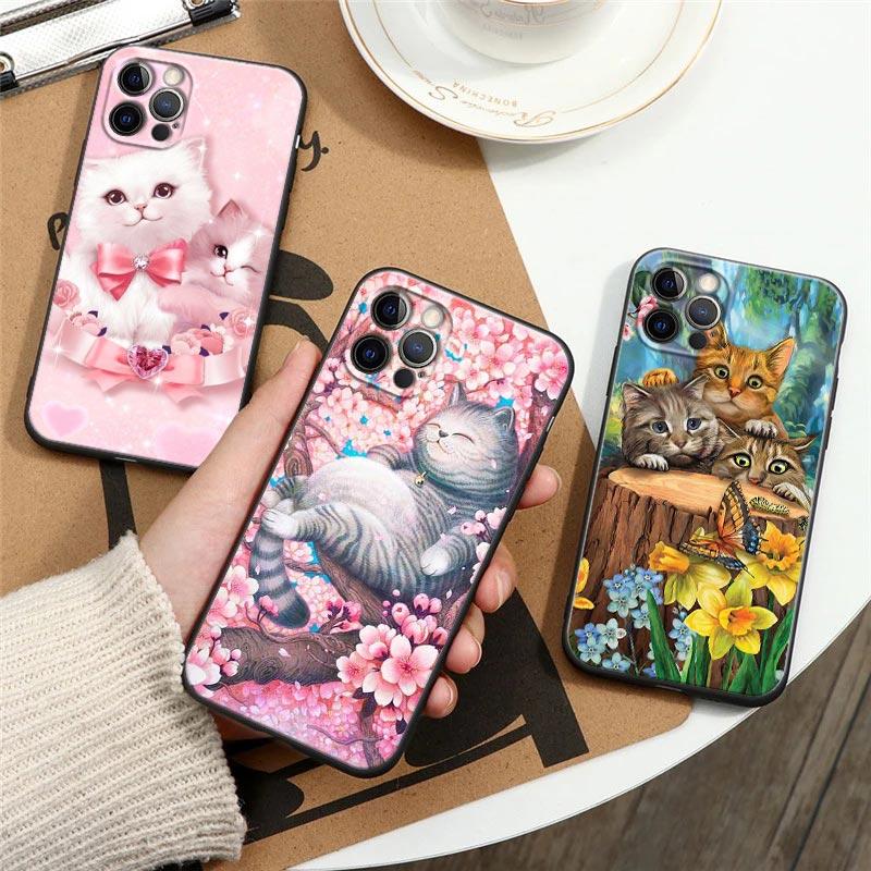 Чехол Apple для iPhone 11 12 13 mini Pro Max XS X XR 7 8 6 plus SE 2020, мягкие силиконовые чехлы, чехол с милым мультяшным котом, цветком, животным