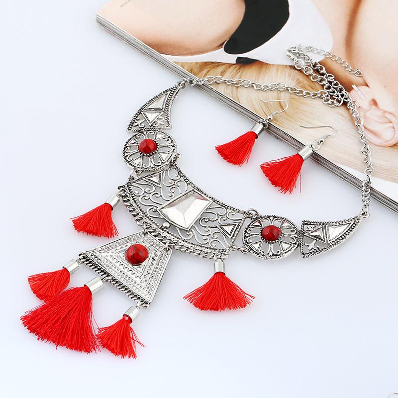Ethnic Style Simulation Gemstone Decoration Women Necklace With Tassel Design For Travel And Gift Use