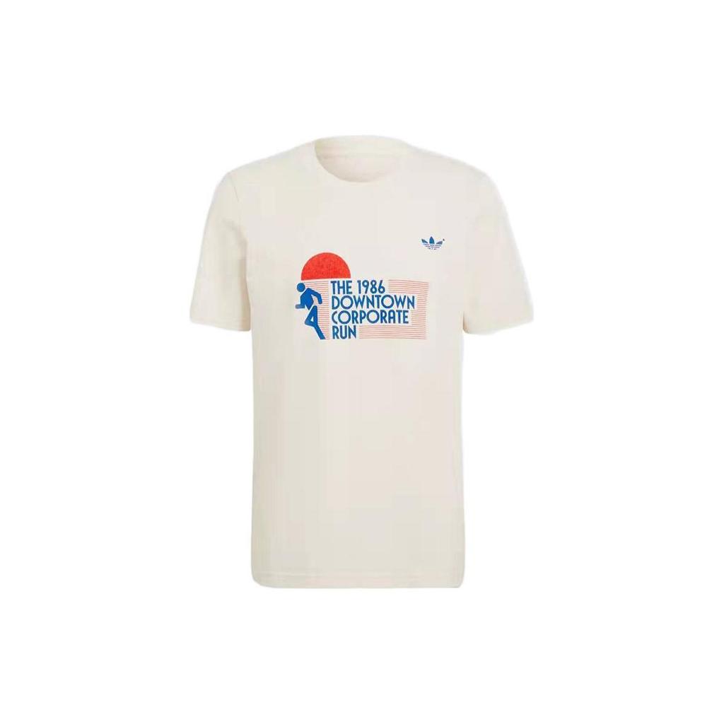 Adidas Originals BLUE VERSION GRAPHIC T Shirts Men's Ecru Crew Neck Moderate Straight Fit HC7587
