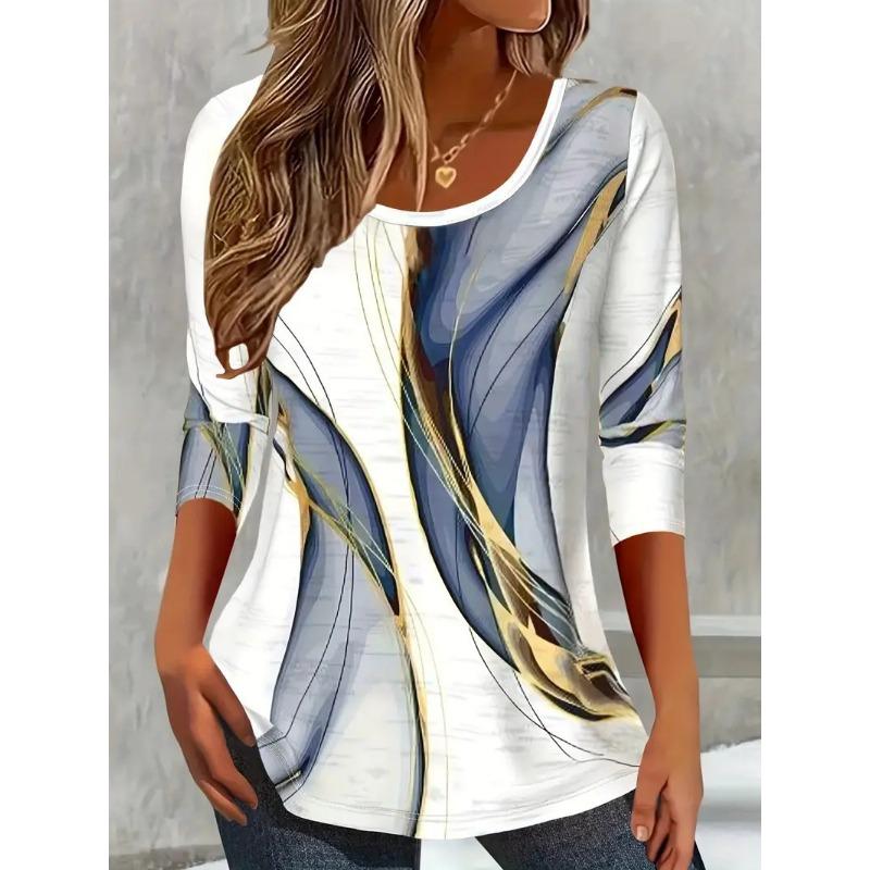 Fashionable Loose Casual Versatile Top Colorful Long Sleeved Round Neck Women's T-shirts