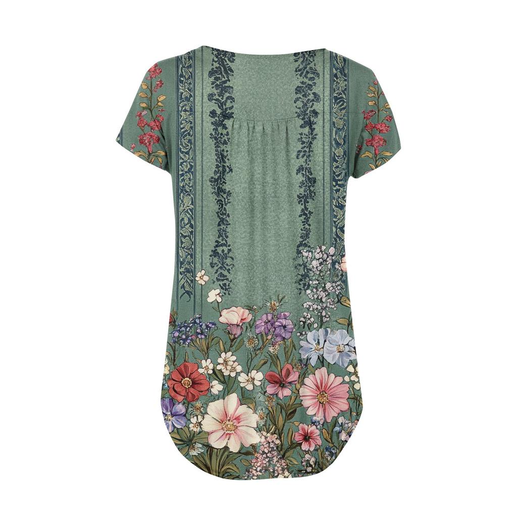 Women Tunic Tops Dressy Casual Summer Short Sleeve Shirts Loose Fit Pleated Boho Top