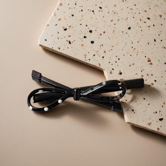 2 шт. Заколка для волос в французском стиле, с точечным принтом, полая, дизайн с бантом, зажимы для волос, для визуального сужения лица, универсальный аксессуар для волос