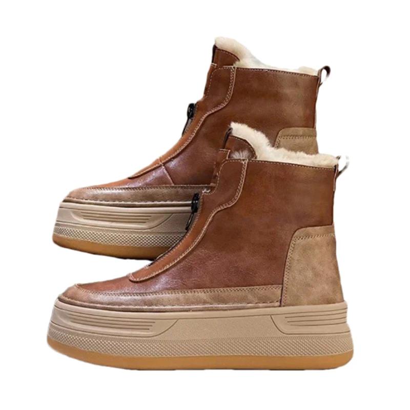 Ботильоны женские на меховой платформе на плоской подошве, модные кожаные туфли для женщин 2025 года, тренд зимы, новые дизайнерские повседневные ботинки в стиле панк для прогулок, женские