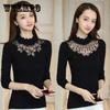 Pofulove Winter Turtleneck Sweater Women Lace Rhinestone Long Sleeve Bottoming Sweater Slim Knit Pullover