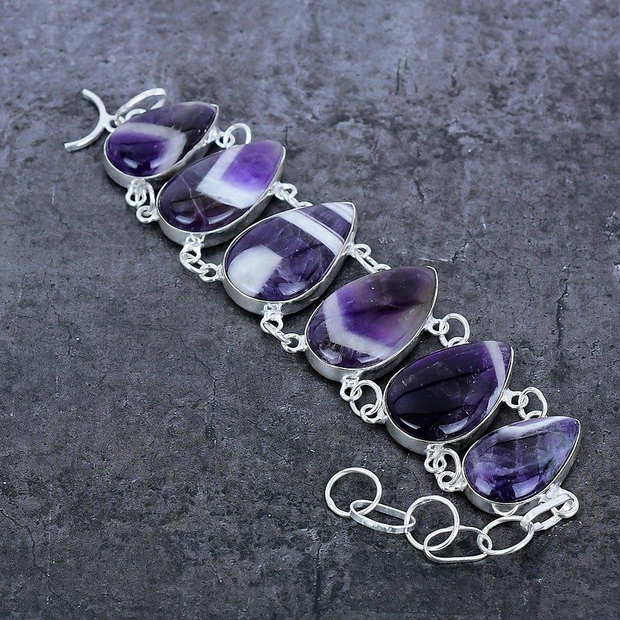 Браслет из аметиста шеврон, ручная работа, серебро 925 пробы, 7-8 дюймов G6j84