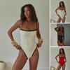 Women One Piece Bikini Vintage High Cut Swimsuit Bandeau Beachwear with Breast