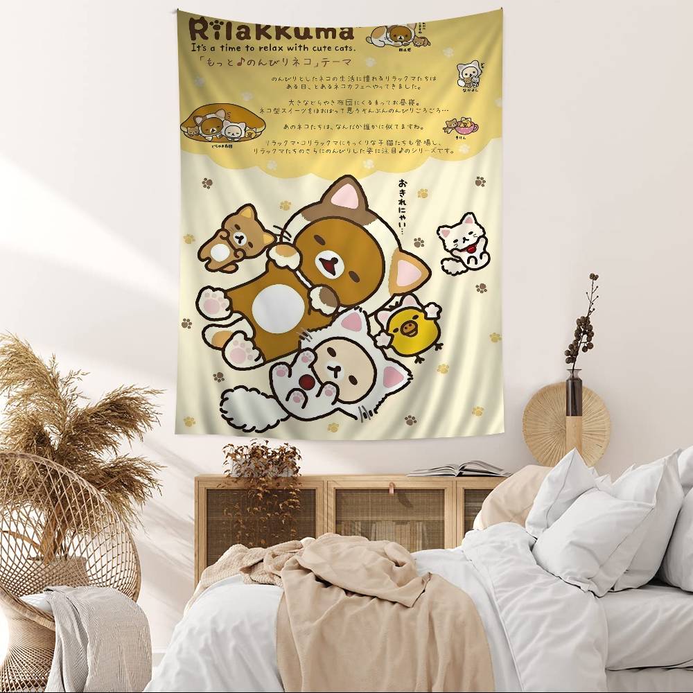 Cartoon Rilakkuma DIY Wall Tapestry Hanging Tarot Hippie Wall Rugs Dorm INS Home Decor