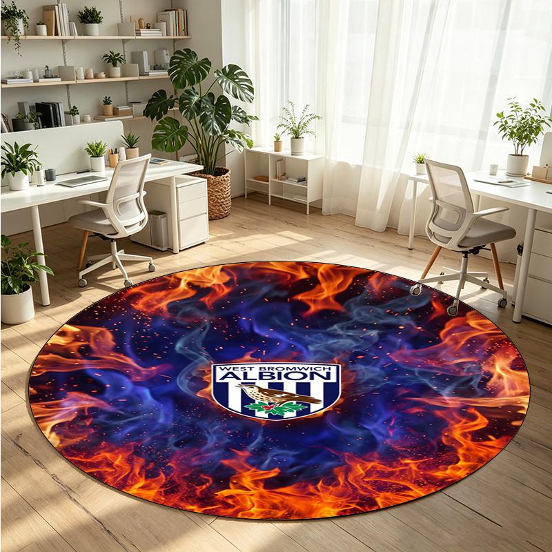 West Bromwich Albion Football Printed Round Crystal Velvet Rug Soft Non Slip Floor Carpet For Bedroom Holiday Gift