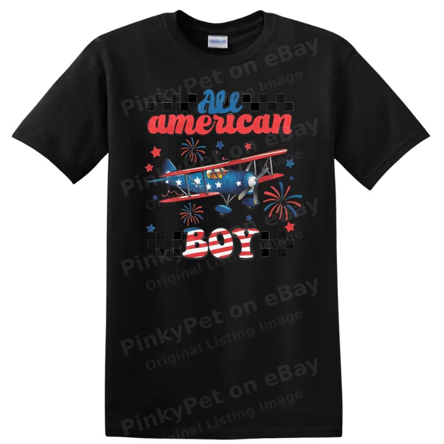 All American Boy Airplane T Shirt Patriotic Kids Vintage Tee Celebrating Freedom