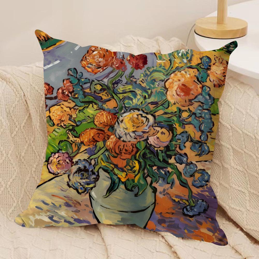 Classic VVanGogh Art Cushion Cover Short plush Doublesided Print Square Throw Pillow Covers Sofa Home Cushion Decor