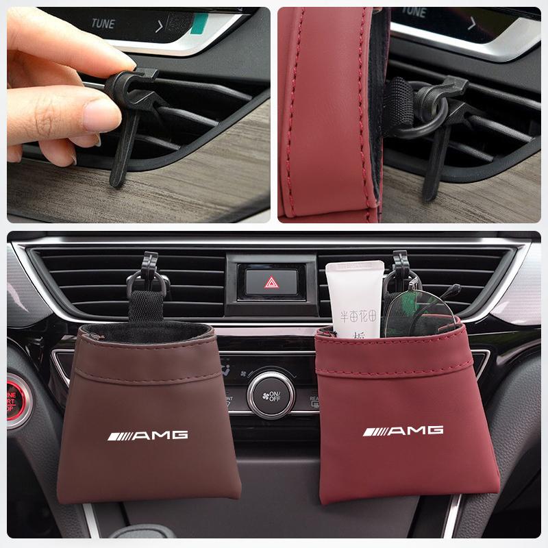 Car Air Outlet Storage Bag Leather Organizer Box Accessories Car Hub Cap For Mercedes Benz AMG W214 W205 W204 W206 W213 W212 W21