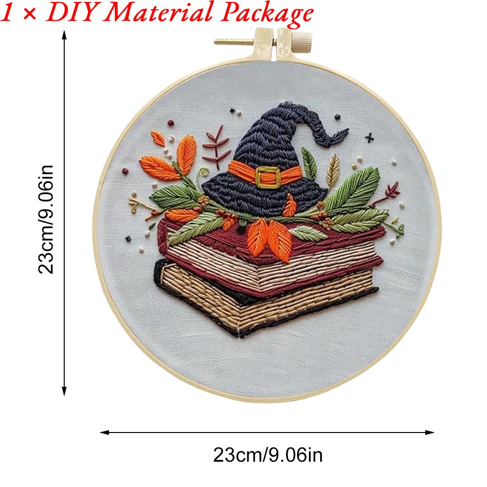 Halloween Embroidery Starter Kit Ghost & Gothic Stamped Cross Stitch Kits with Pattern & Embroidery Hoops for Adults & Beginners